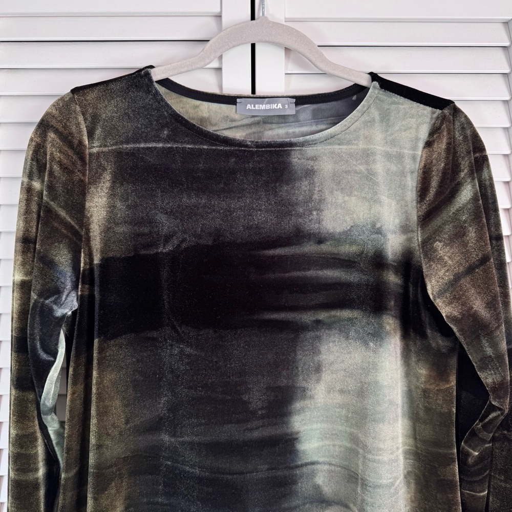 Alembika Tie Dye Velvet Hi-Lo Tunic Dress Brown Green Boho Size 3 M/L - Picture 2 of 9